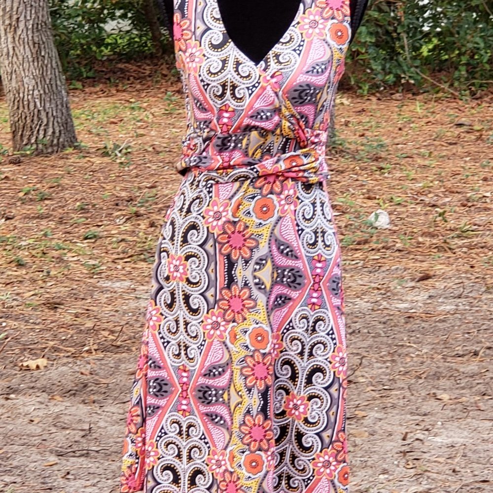 Prana Paisley Criss Cross Front V Neck Dress